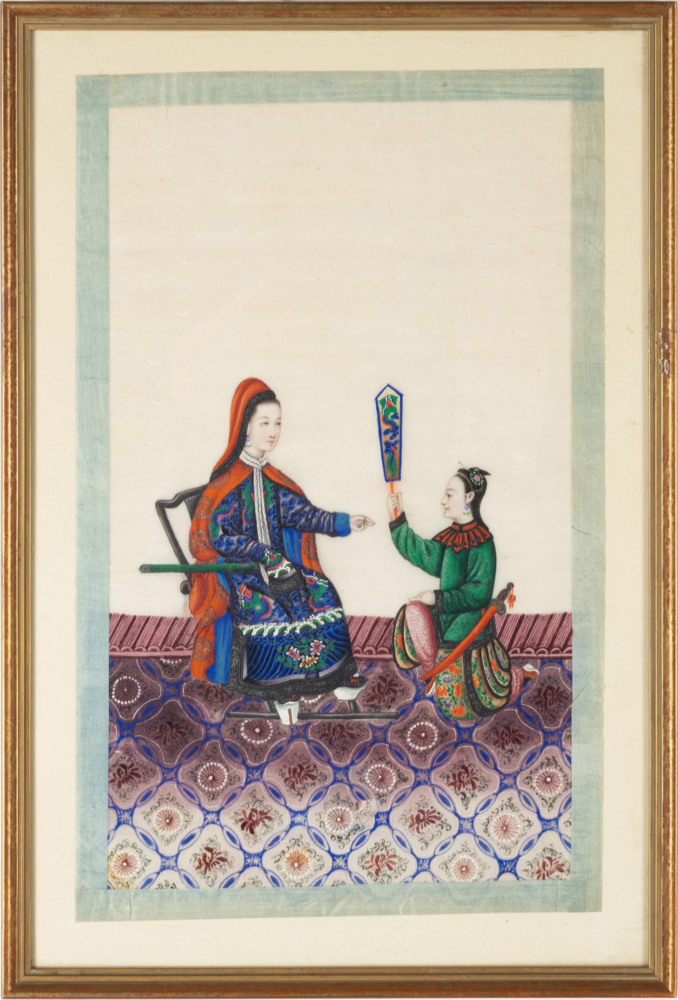 A pair of Chinese gouache paintings on ricepaper, Qing dynasty, 19th century.