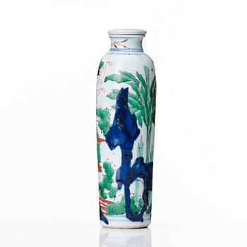 A Chinese wucai sleeve vase, Transition, 17th Century.