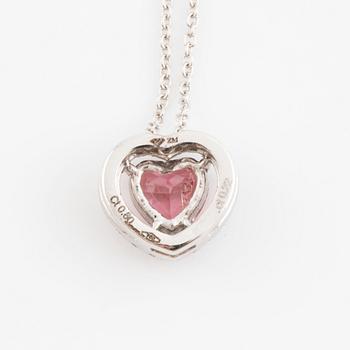 Heart shaped pink tourmaline and brilliant cut diamond necklace.