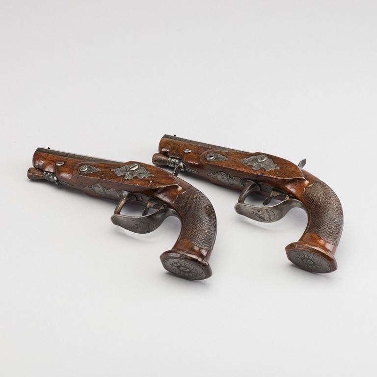 A PAIR OF BELGIAN CAPLOCK PISTOLS, later part of 19th century.