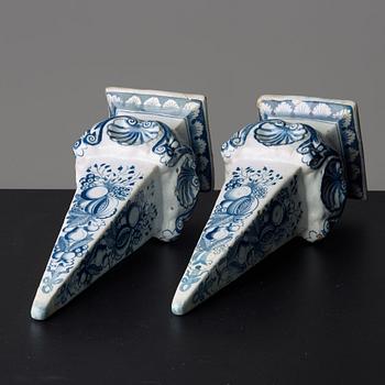 A pair of Swedish faience obelisques, Rörstrand, 18th Century, marked Stockholm.