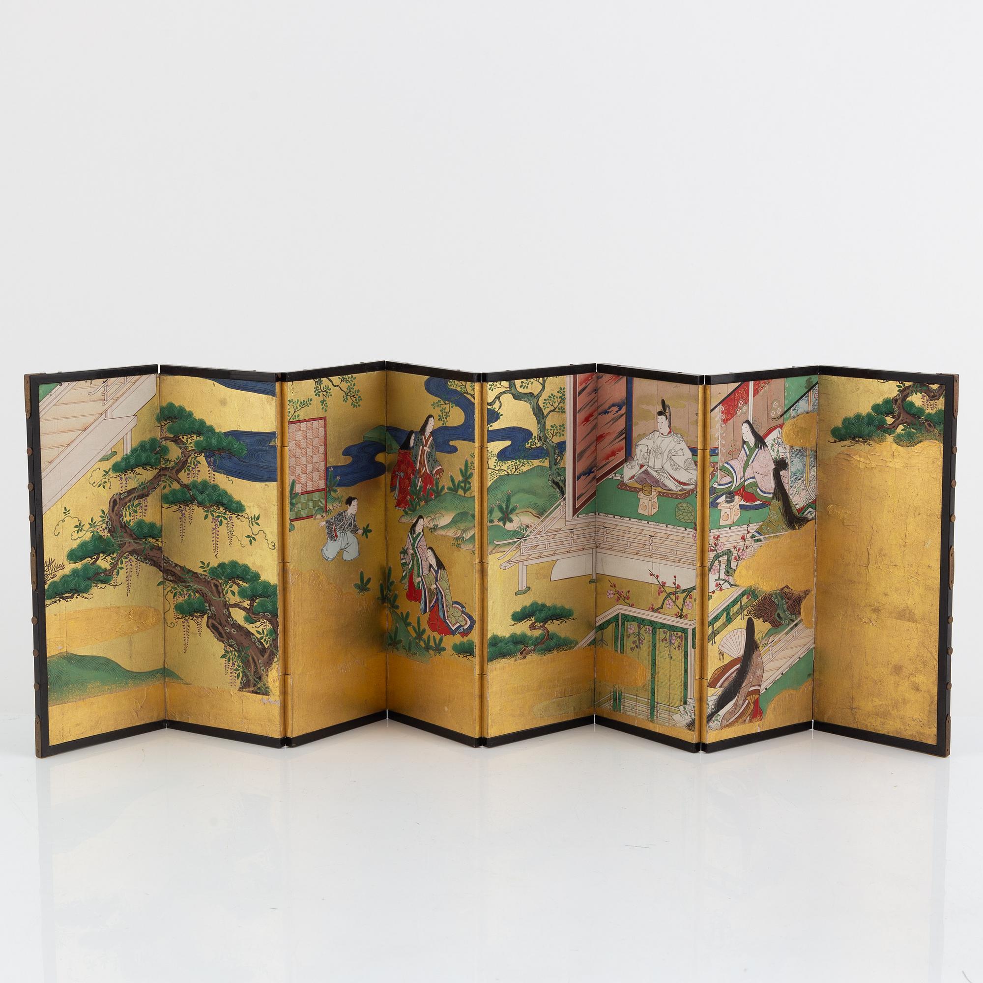Skärm, åtta delar, Japan, Meiji (1868-1912).