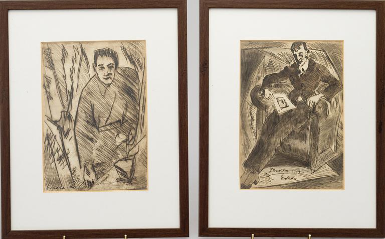 UUNO ESKOLA, 2 piirrosta, signeerattu ja päivätty Dresden 1919 & -20.