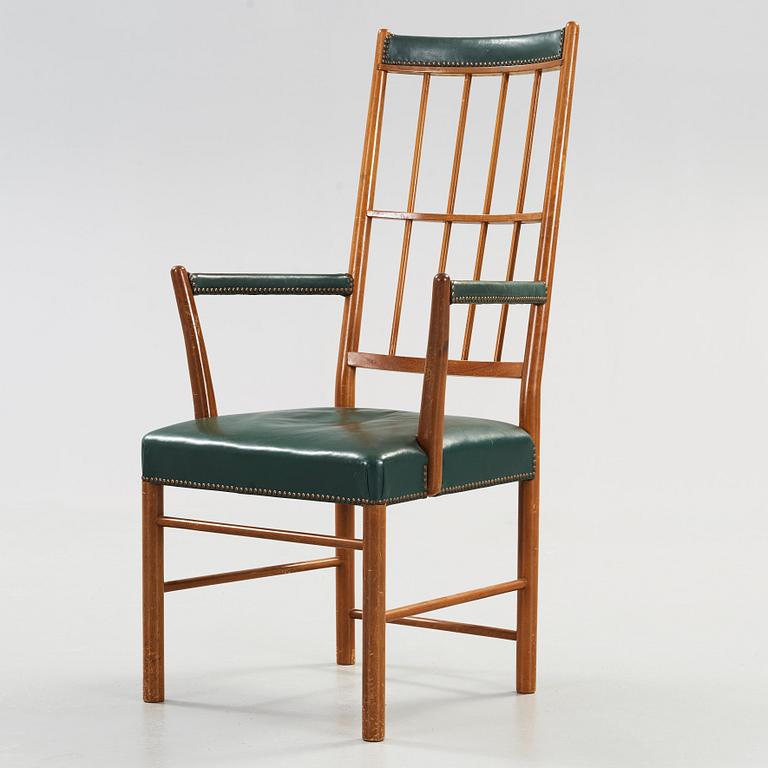 A Josef Frank mahogany and green leather armchair, Svenskt Tenn, model 652.