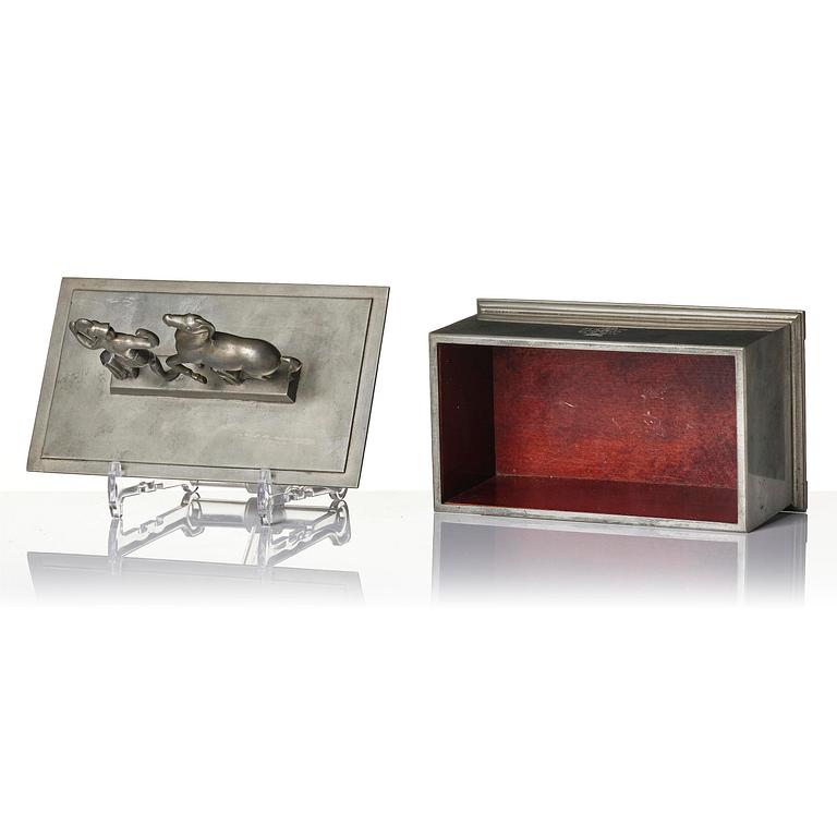 Oscar Antonsson, a "Hästbetvingaren" (Tamer of Horses) pewter box, Ystad-Metall, Sweden, 1932.