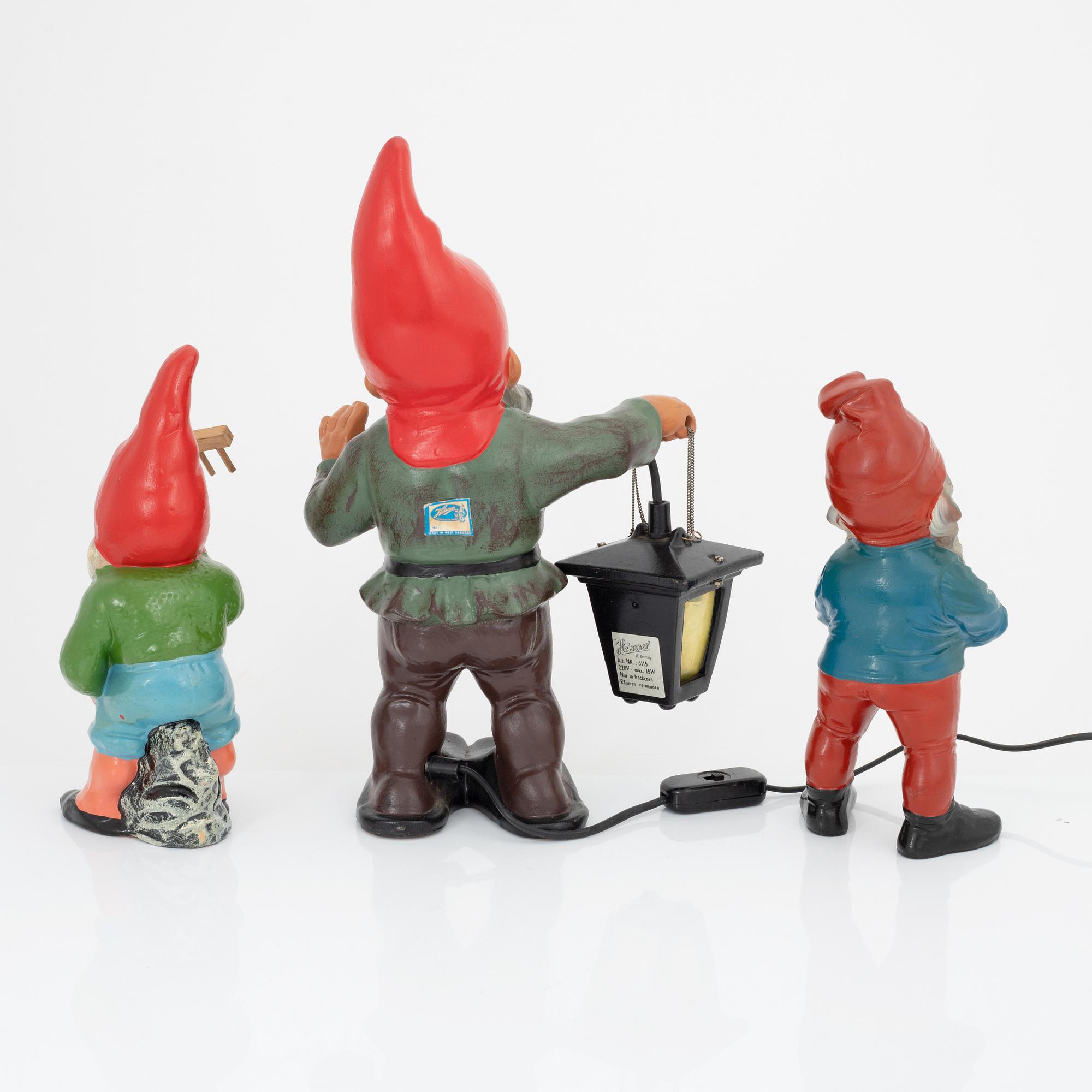 Three ceramic garden gnomes, Germany, one Heissner West Germany, second half of the 20th century.