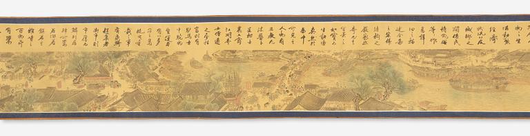 Zhang Zeduan (1085-1145), after, a scroll, ink and watercolour on silk on paper, China, 20th century.
