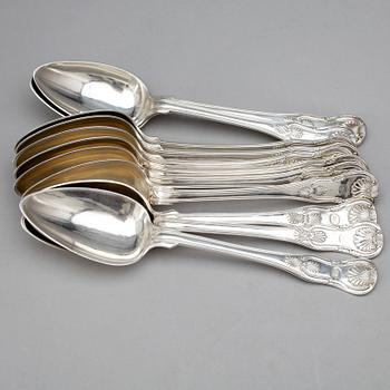 MATSKEDAR, 11 st, silver, bla Möllenborg, "Engelsk snäck", 1800-tal. Tot ca 800 gram.