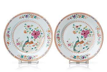 822. Two round famille rose 'double peacock' serving dishes, Qing dynasty, Qianlong (1736-95).