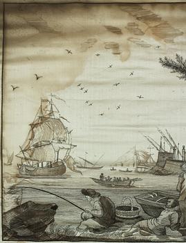 Embroideries, 1 pair, "Vue des Environs de Bayonne", signed and dated.