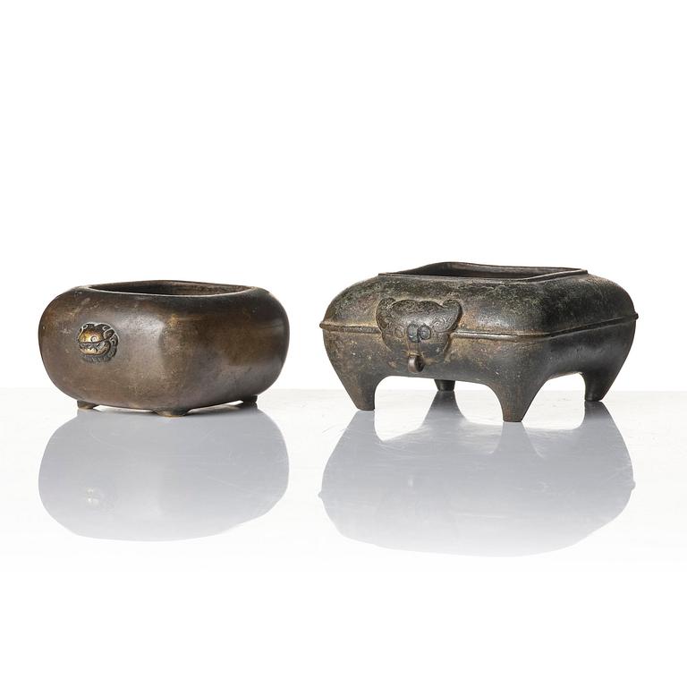 A group of three bronze vessels, Ming dynasty and older.