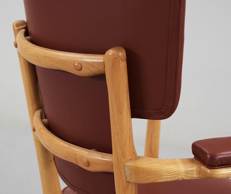 A Gunnar Asplund hickory wood and brown leather armchair, Gothenburg  ca 1935.