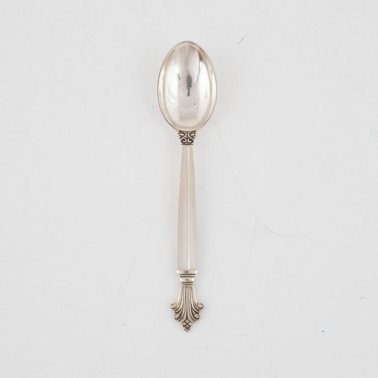 Johan Rohde, kaffeskedar, 11 st, sterlingsilver, "Dronning/Acanthus", Georg Jensen, Danmark efter 1945.