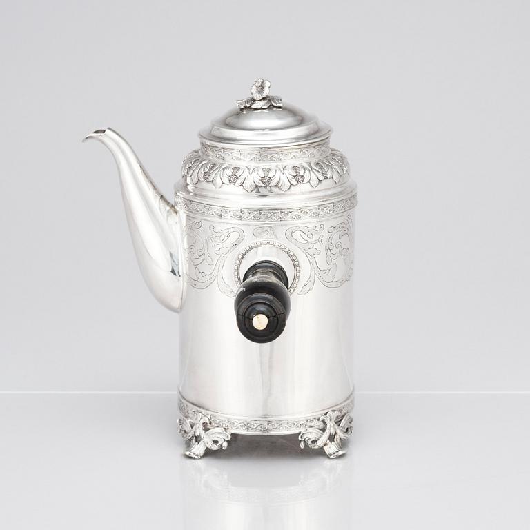 A Swedish late 18th century silver coffee pot, mark of Peter Pihl, Västervik 1798.