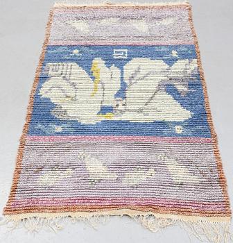 Sigrid Hjertén, a carpet, knotted pile, ca 190 x 95-96,5 cm (as well as ca 2,5-3 cm ivory flat weave with light grey parts at the ends).