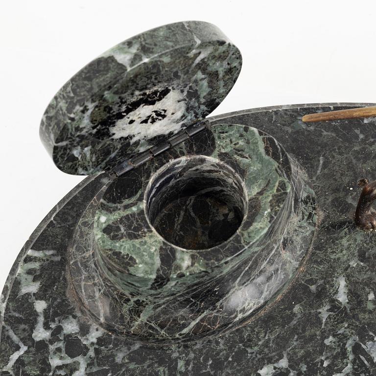A desk set, marble and bronze, first half of the 20th century.