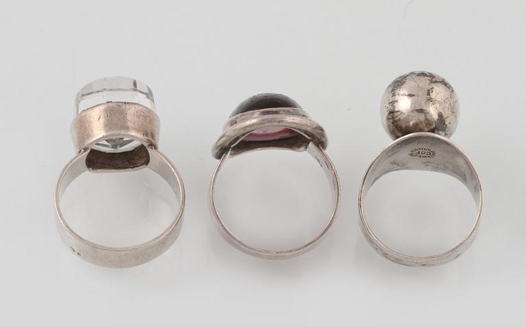 RINGAR, 3 st, silver, delvis danska stämplar. Vikt 19,0 gram.