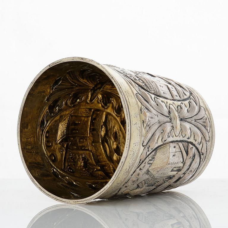 A German late 17th century parcel-gilt silver beaker, mark of Joh. Paul Schmidt, Leipzig (1683-1703).