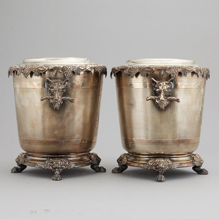 A pair of silver plate wine coolers, 20th Century.