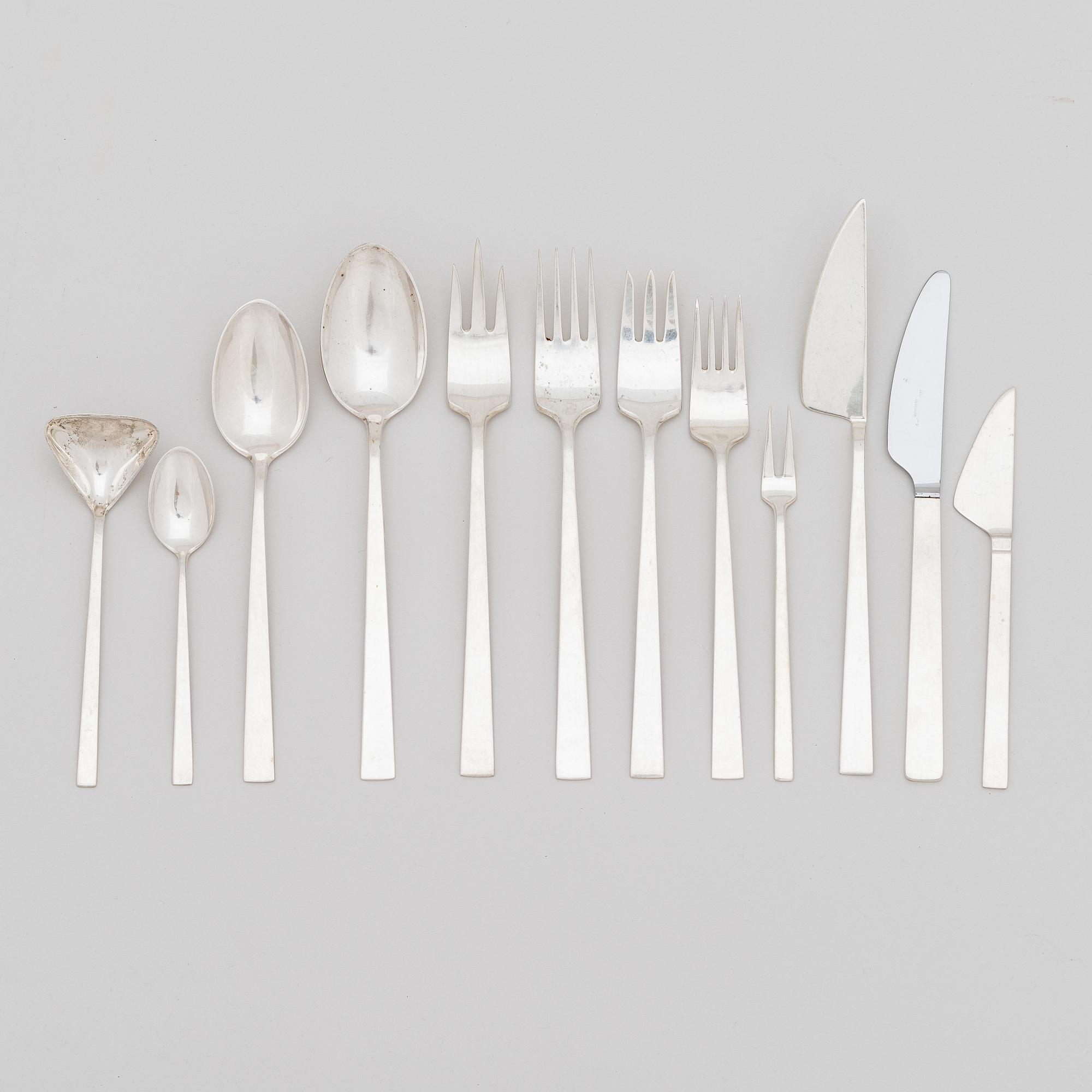 Bertel Gardberg, a 110-piece set of "Birgitta" silver cutlery, marked BG, Hopeatehdas oy, Helsinki 1956-65.