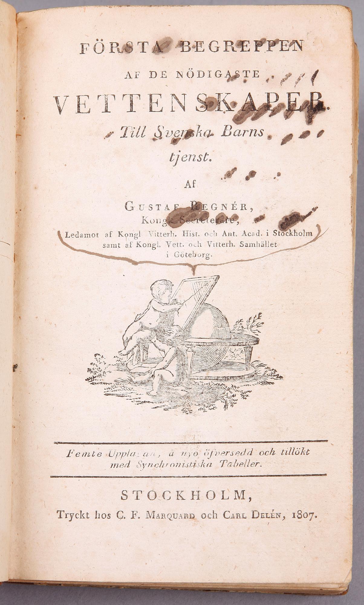 BÖCKER, 5 st, mest svensk historia, bla "Utkast till til föreläsningar öfver svenska historien" av EM Fant. 1803-1807.