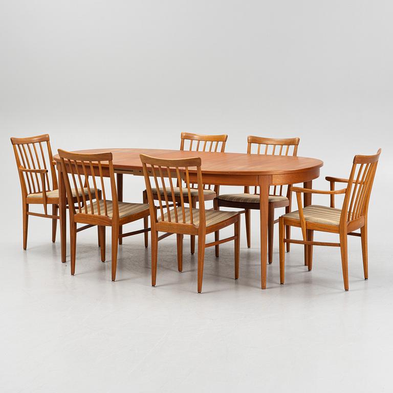 Carl Malmsten, dining set, 7 pieces plus two extension leaves, "Herrgården", Bodafors, second half of the 20th century.