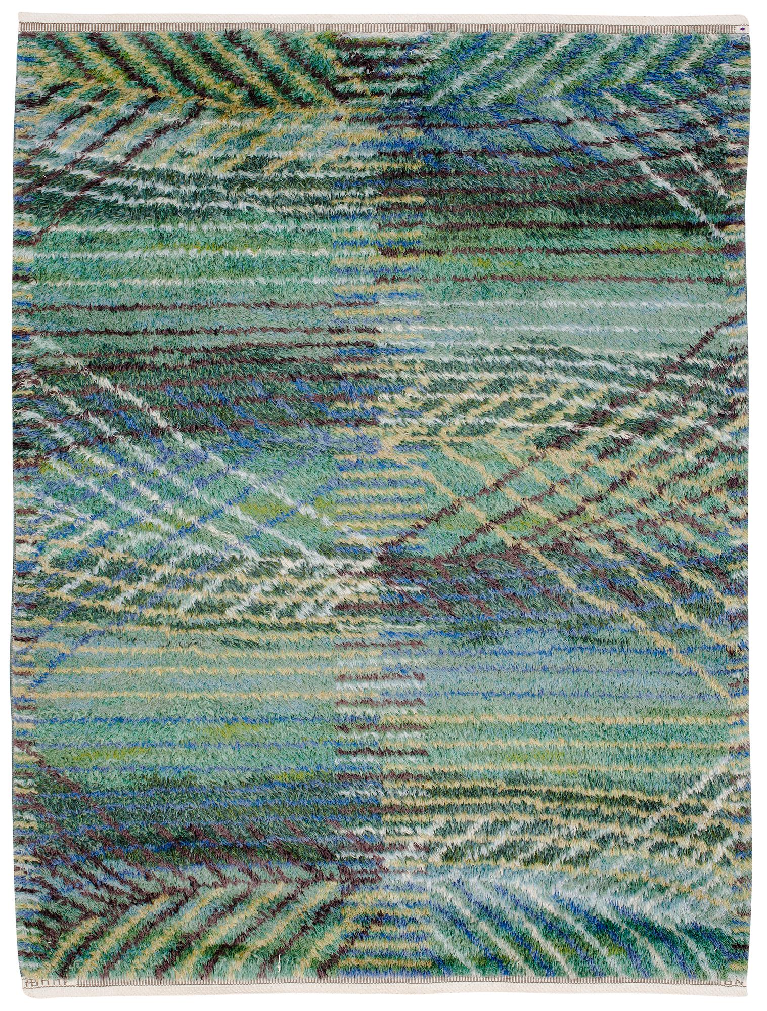 RUG. "Marina grön". Rya. 211,5 x 157 cm. Signed AB MMF BN (AB Märta Måås-Fjetterström, Barbro Nilsson).