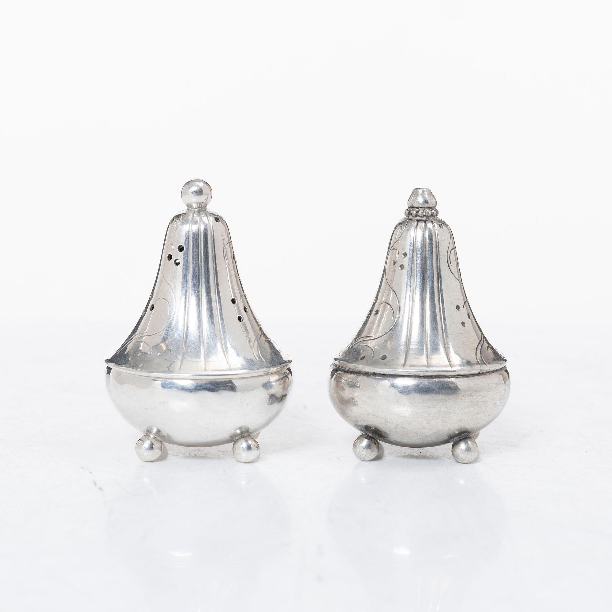 Georg Jensen, salt and pepper shakers, sterling silver, Denmark.