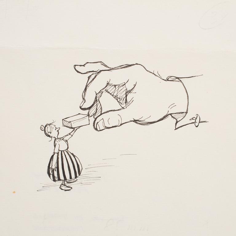 BJÖRN BERG, two ink drawings from "Teskedsgumman". One signed.