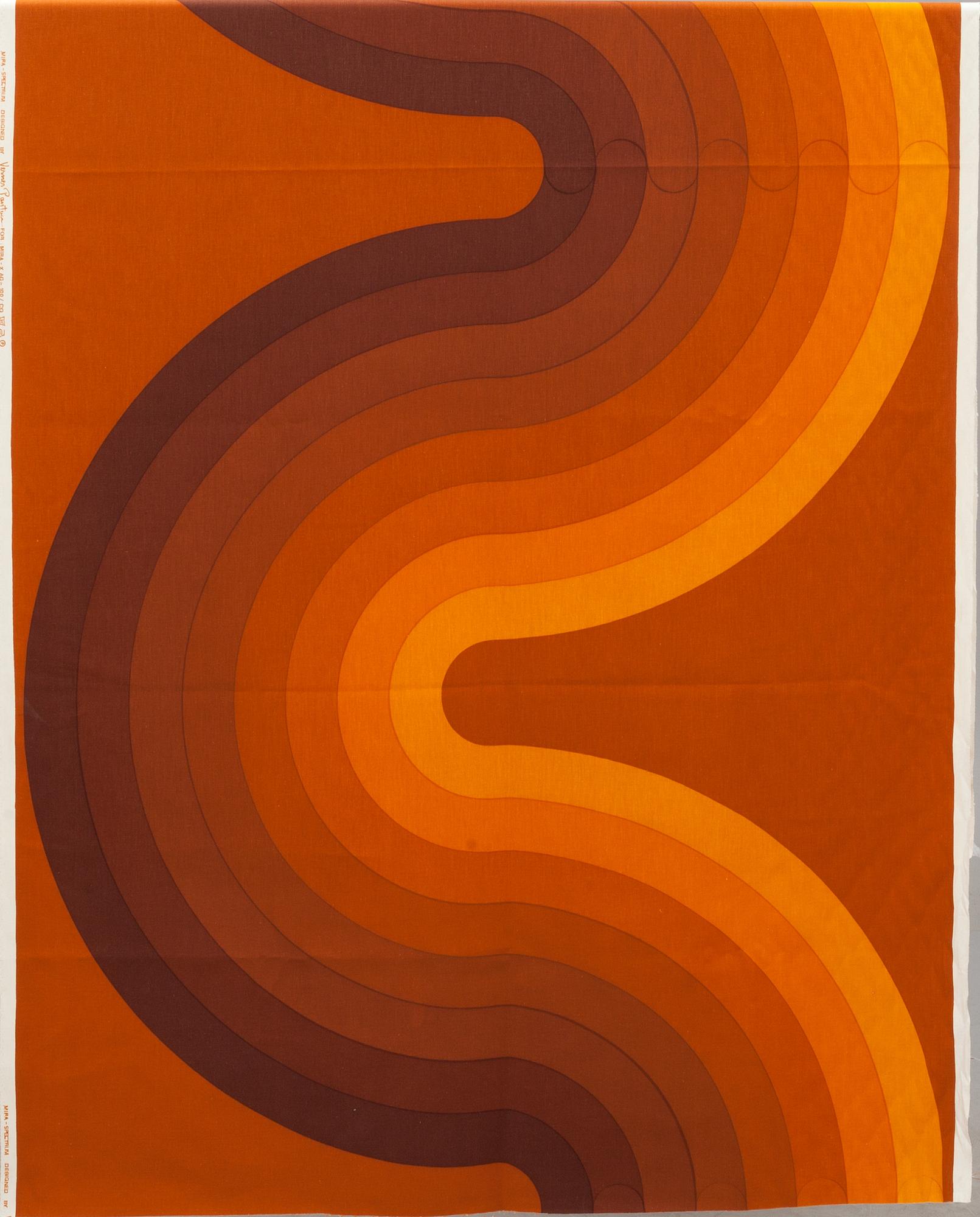 TEXTILIER, 2 st samt PROVBITAR, 6 st, bomullskretong, Verner Panton för Mira-X. 1970-tal.