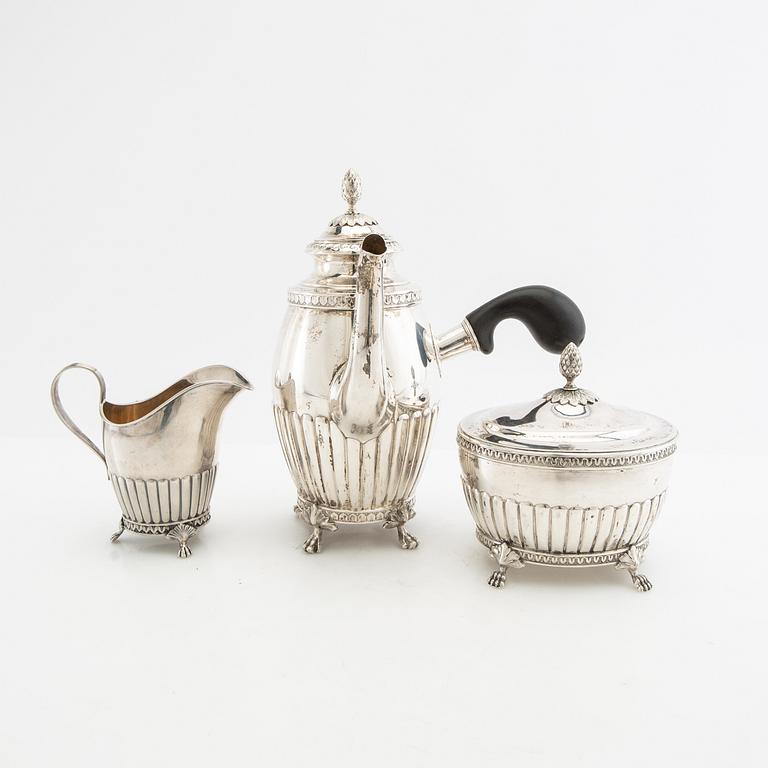 Kaffeservis 3 dlr Gustaviansk stil silver GAB Stockholm 1905.