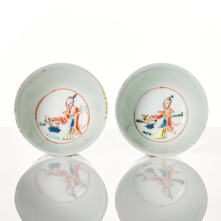 A pair of famille rose miniature cups with stands, Qing dynasty, 18th Century.