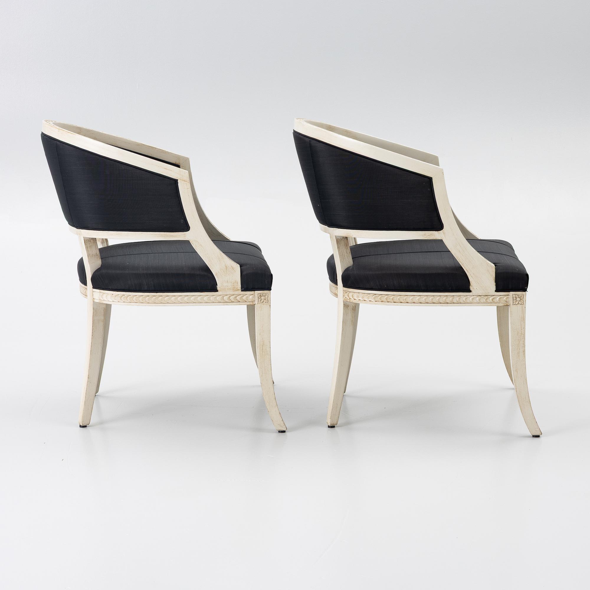 A pair of late Gustavian style armchairs, second half of the 20th century.
