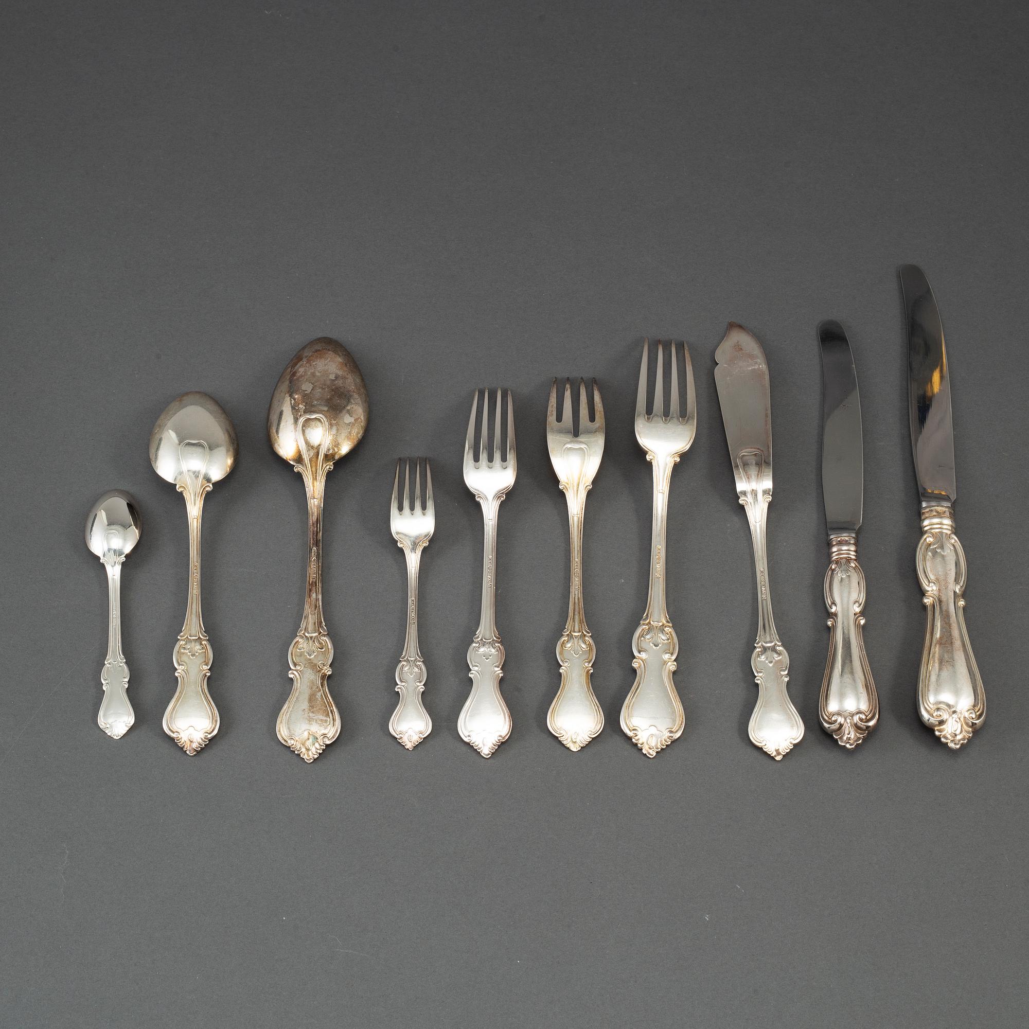 CG HALLBERG and GAB, a part 'Olga' silver cutlery, 1948-1978 (112 pieces).