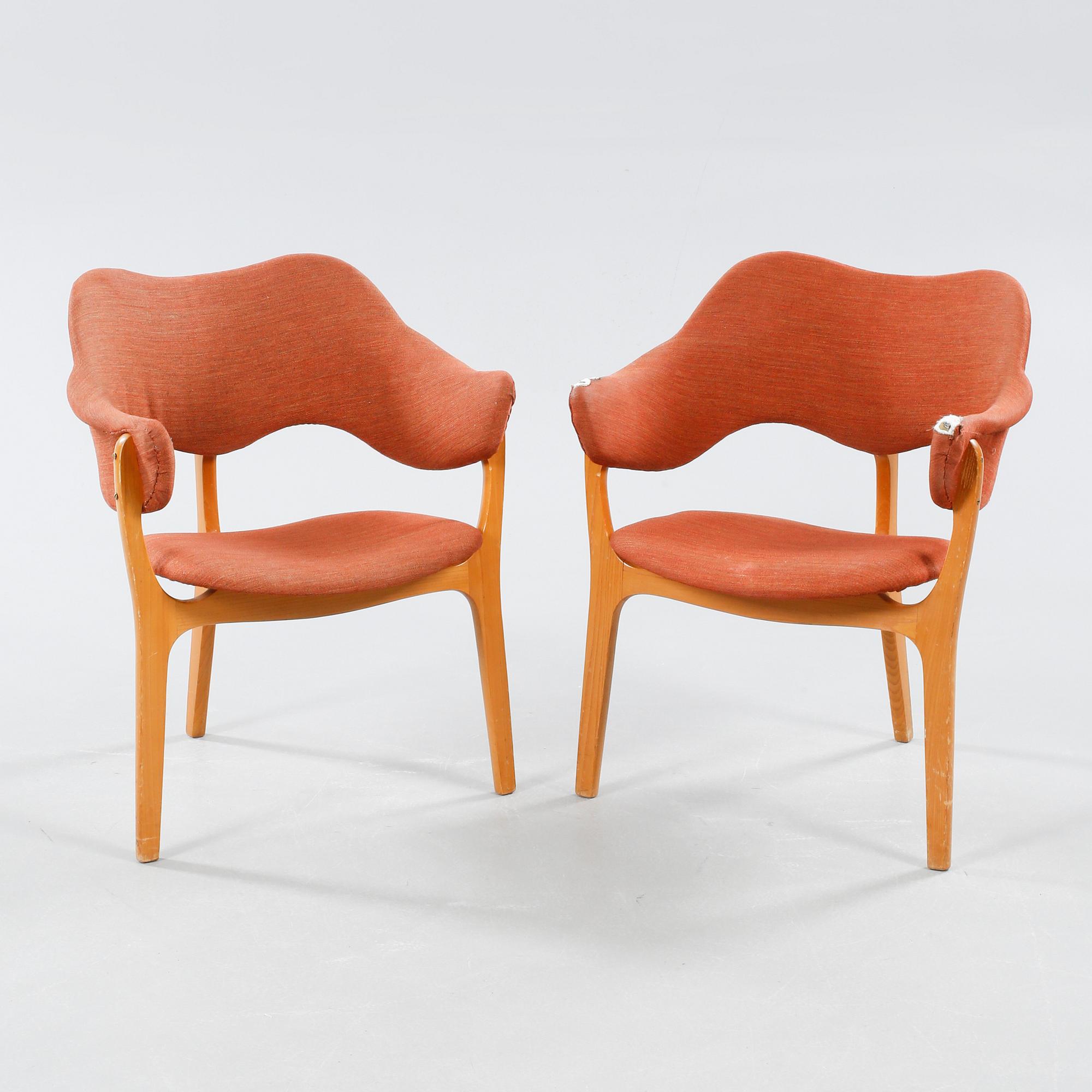 A pair of armchairs, designed by Kjell Hjall & Bjarne Stave for Møre Lenestolfabrikk, Norway, in production from 1954.