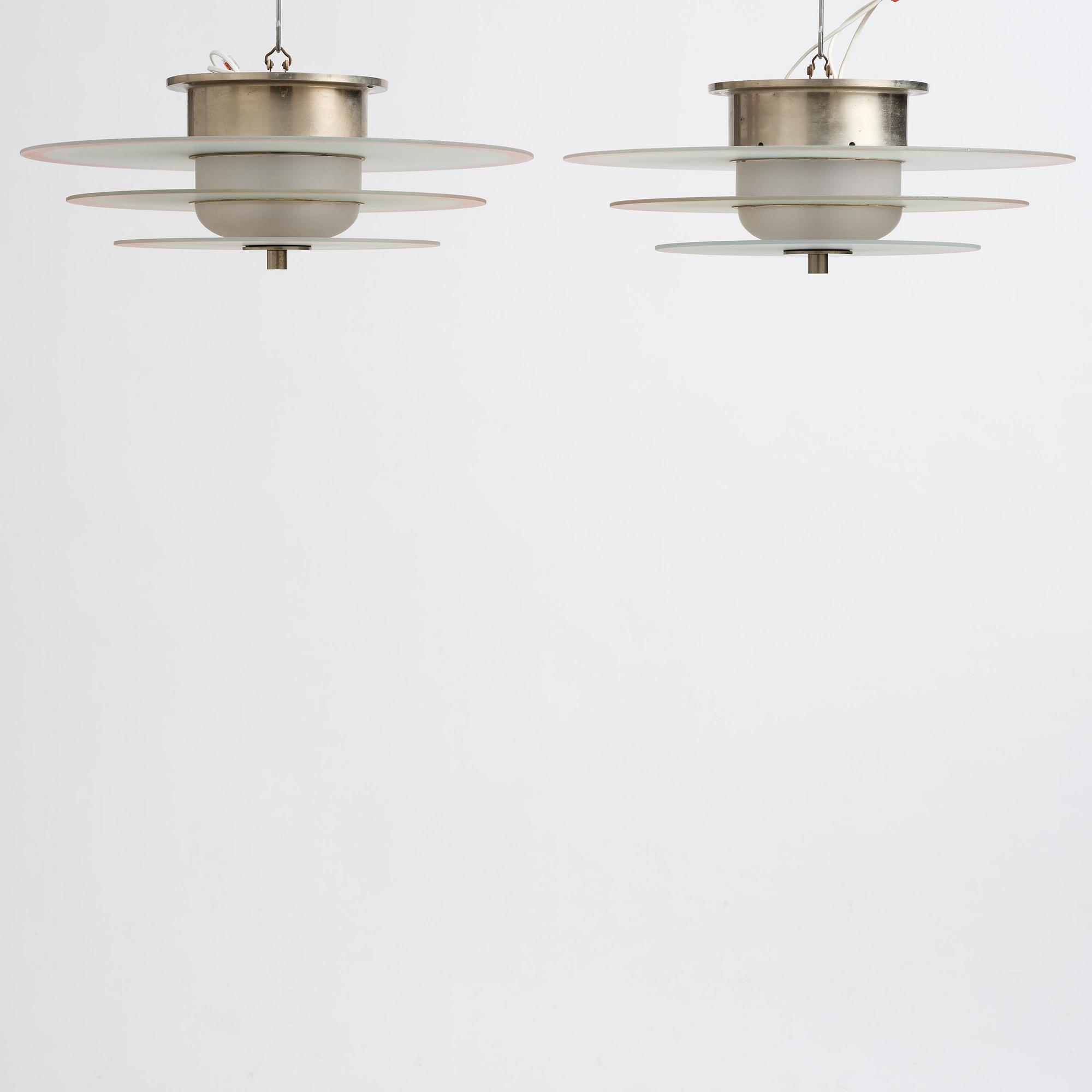 Harald Notini, a pair of ceiling lamps model "10401", Arvid Böhlmarks Lampfabrik, Stockholm, 1930s.
