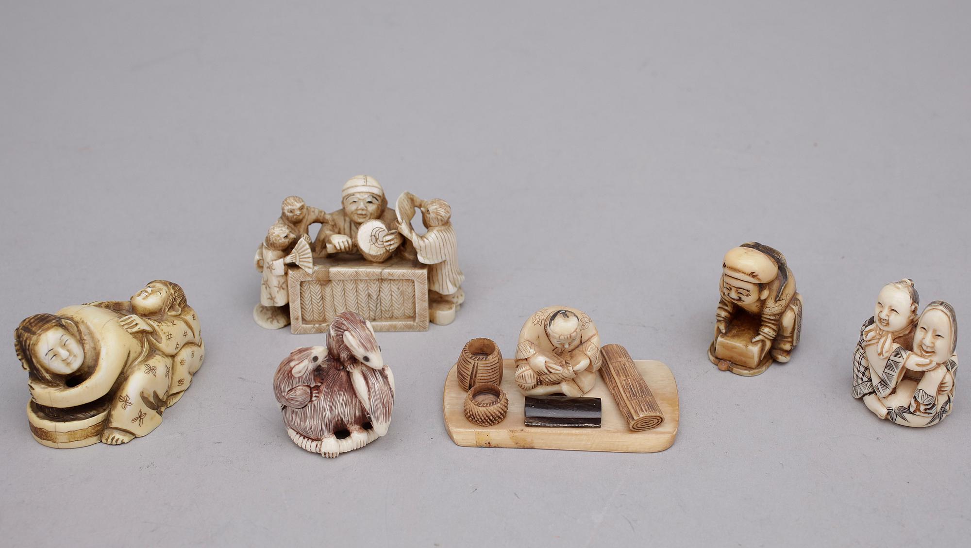NETSUKE, 6 st, ben, Japan, Meiji (1868-1912).