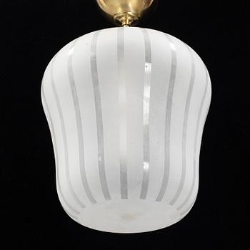 A Swedish Modern glass and brass ceiling light, Orrefors, 1940's.