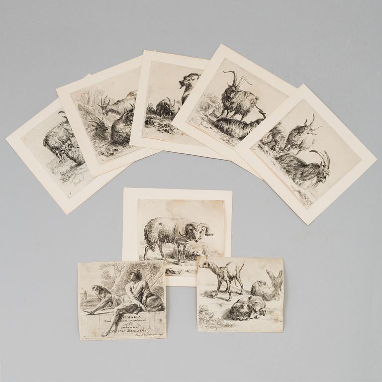 NICOLAES BERCHEM, 8 copper engravings, probably 18th century.