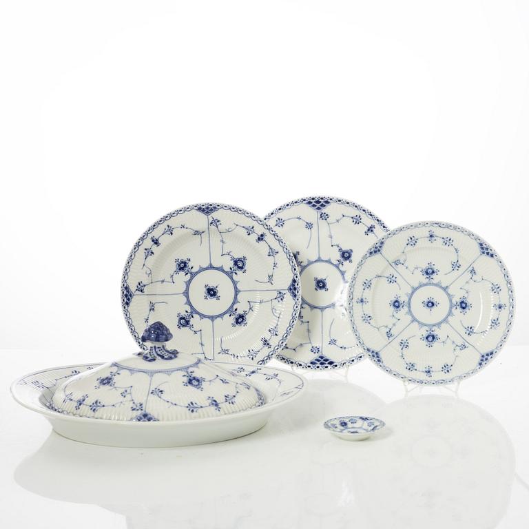 Royal Copenhagen, 35 pieces of a porcelain 'Blue Fluted' half lace dinner service, Denmark, 1889-1978.