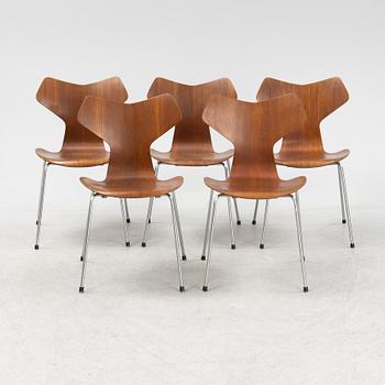 Arne Jacobsen, a set of five 'Grand Prix' teak chairs, Fritz Hansen, Denmark.