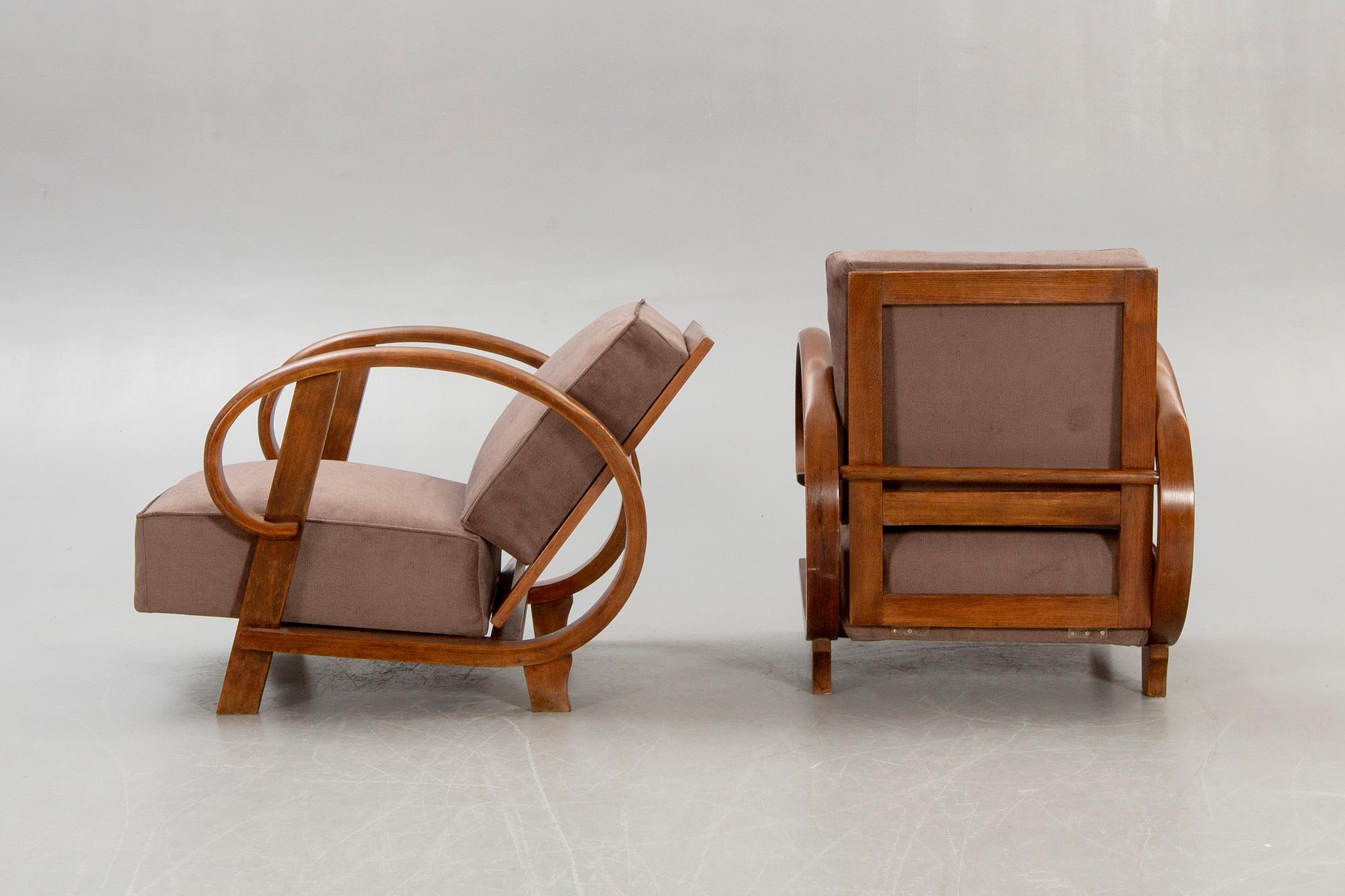 A pair of Art deco easy chairs.