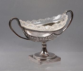 SKÅL MED GLASINSATS, silver, CG Hallberg.