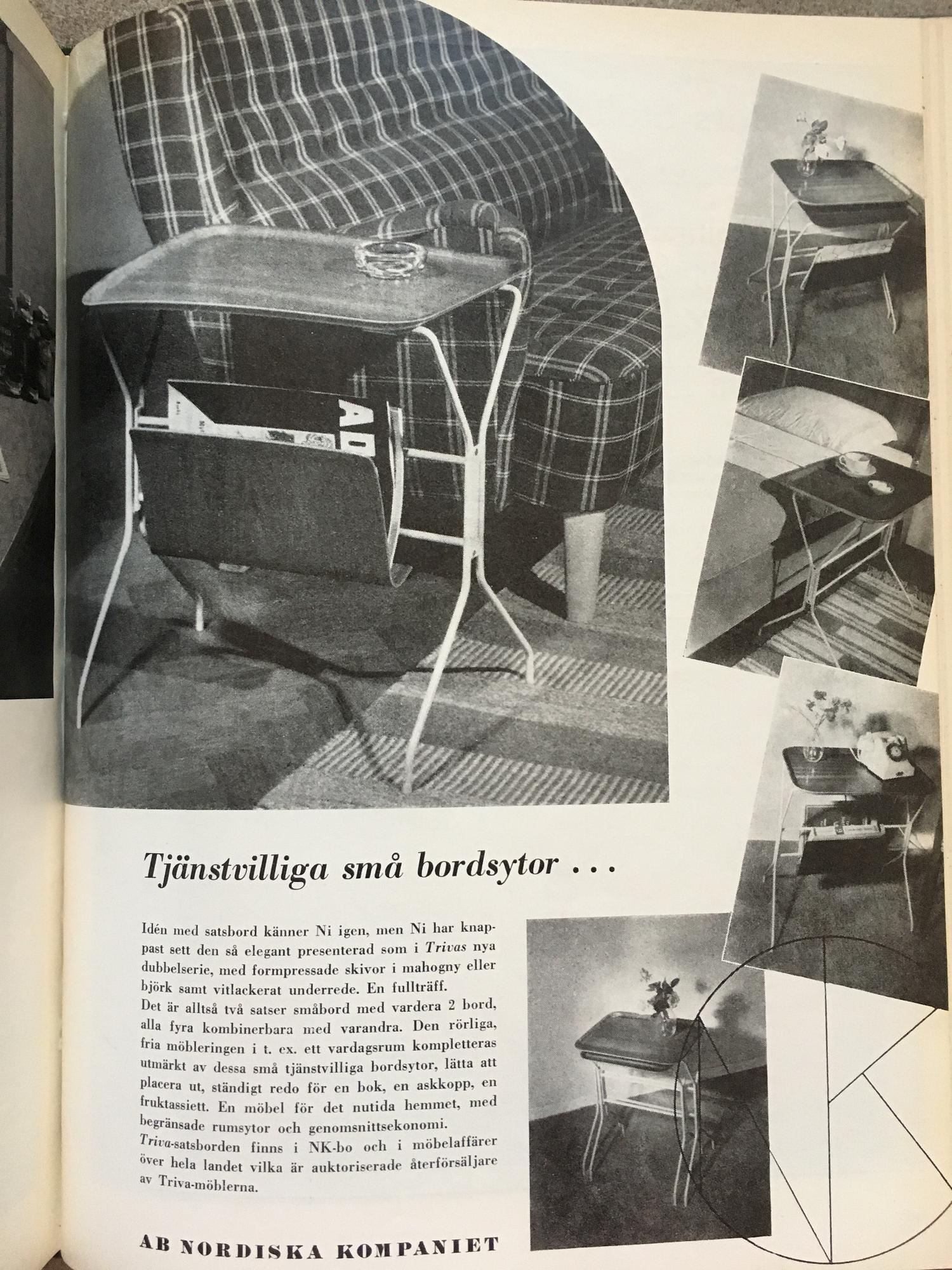 Elias Svedberg, satsbord med tidningsfack, två delar, ur "Triva"-serien, Nordiska Kompaniet, 1950-tal.