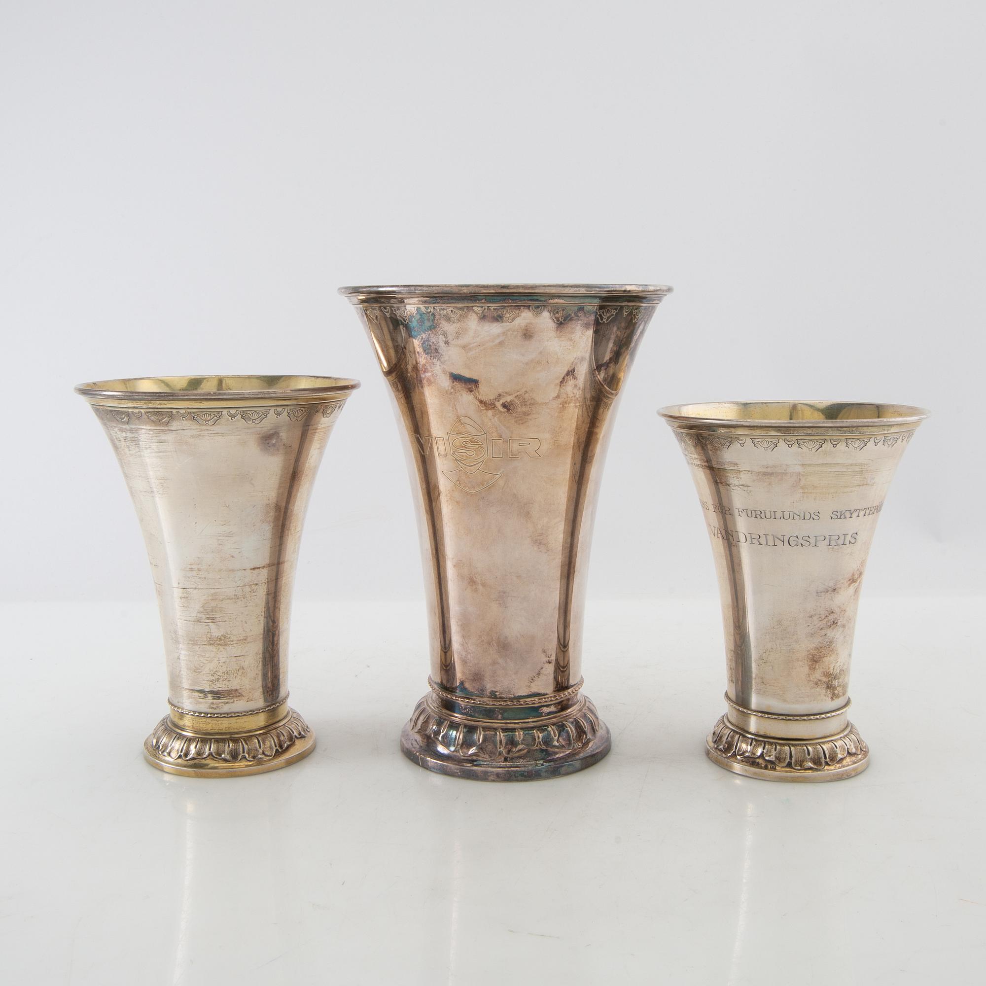 Trophies 3 pcs silver GAB Stockholm 1936, 1946 and 1965 (?).