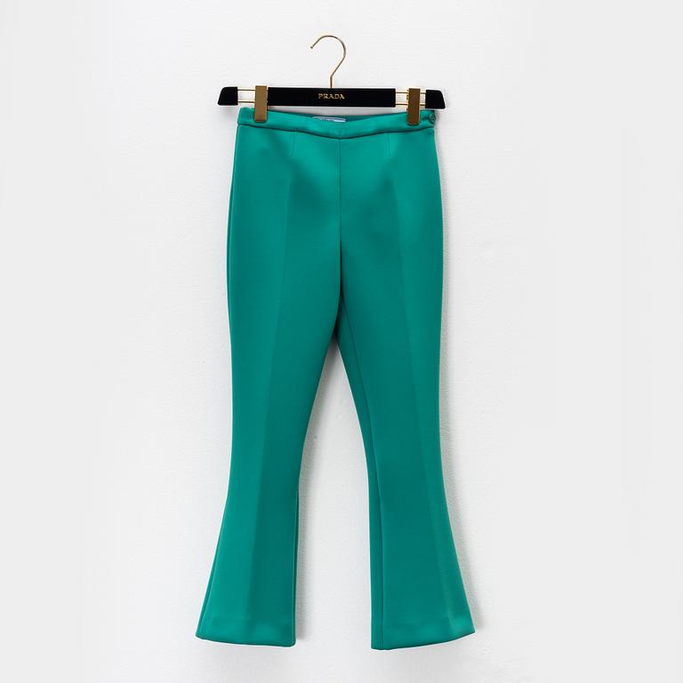 Prada, a pair of emerald green scuba pants, size 36.