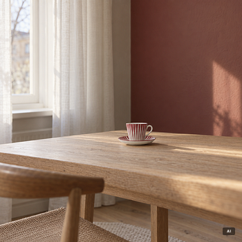 Eugen Trost, Three 'Red Zebra' cream-ware coffee cups on saucers, Uppsala-Ekeby Gefle.