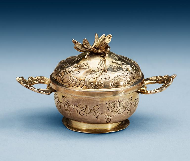 A German 18th century silver-gilt toilette-box, makers mark of Johan Martin Sratzger, Augsburg 1763-1765.