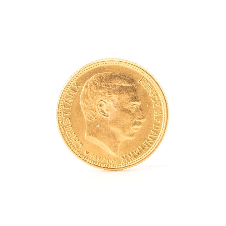 Guldmynt 10 kr Christian X, Danmark 1917.