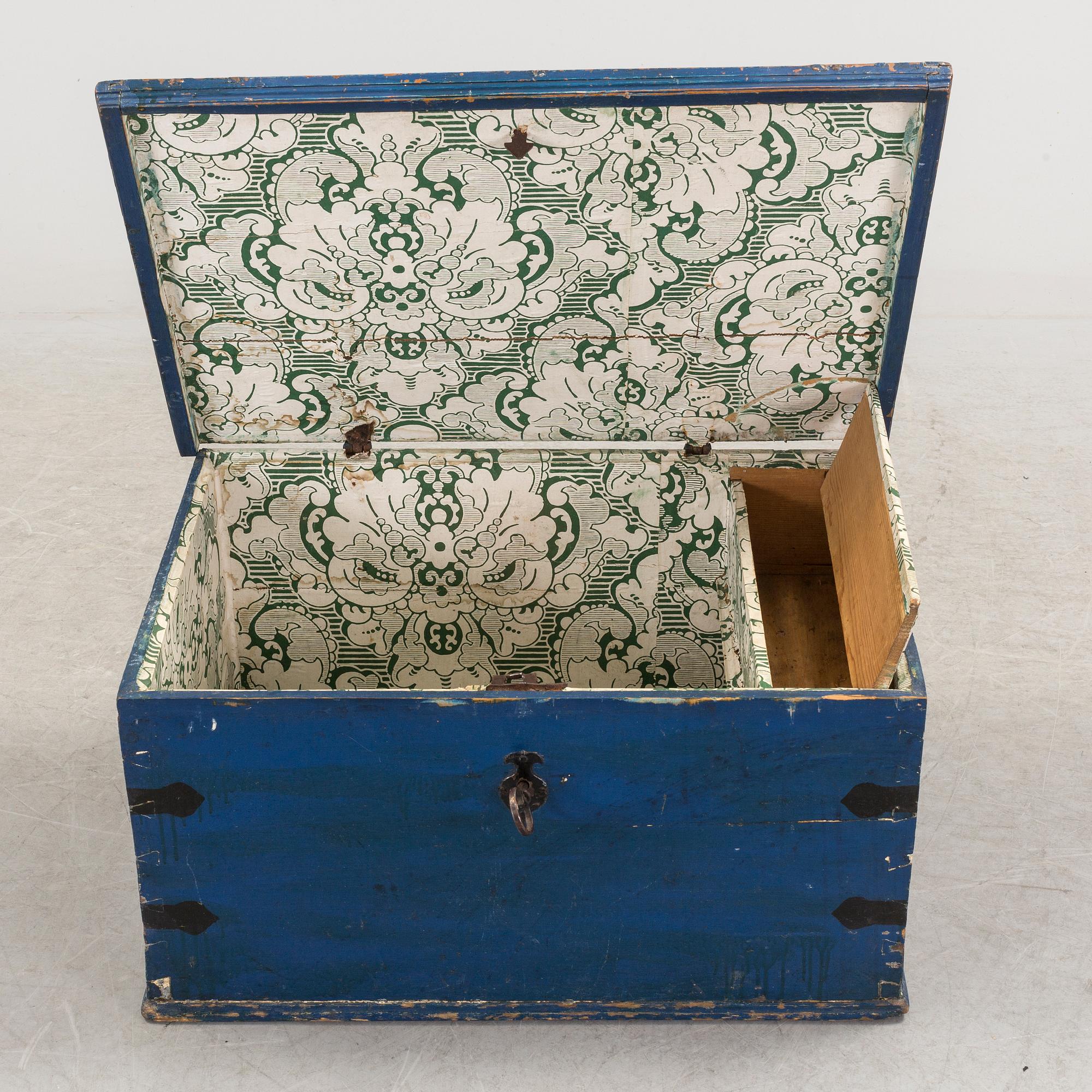 A painted pine chest, 19th Century.